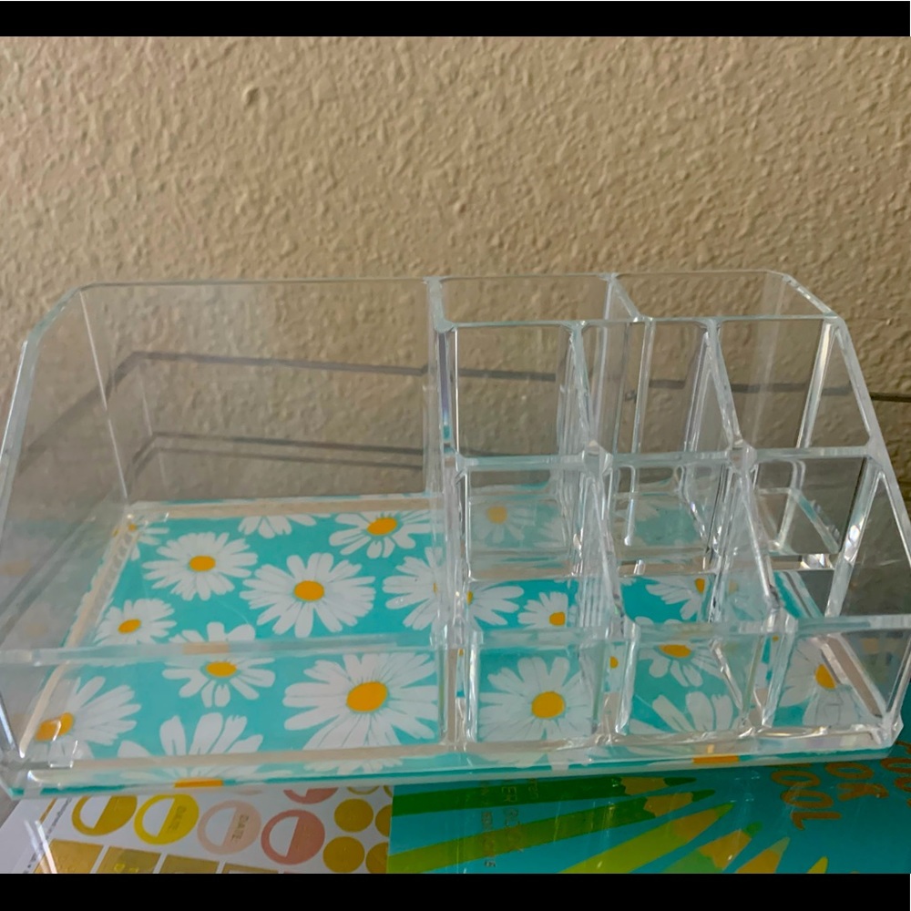 Light Blue/White Flower, Desk/Makeup Organizer FFF